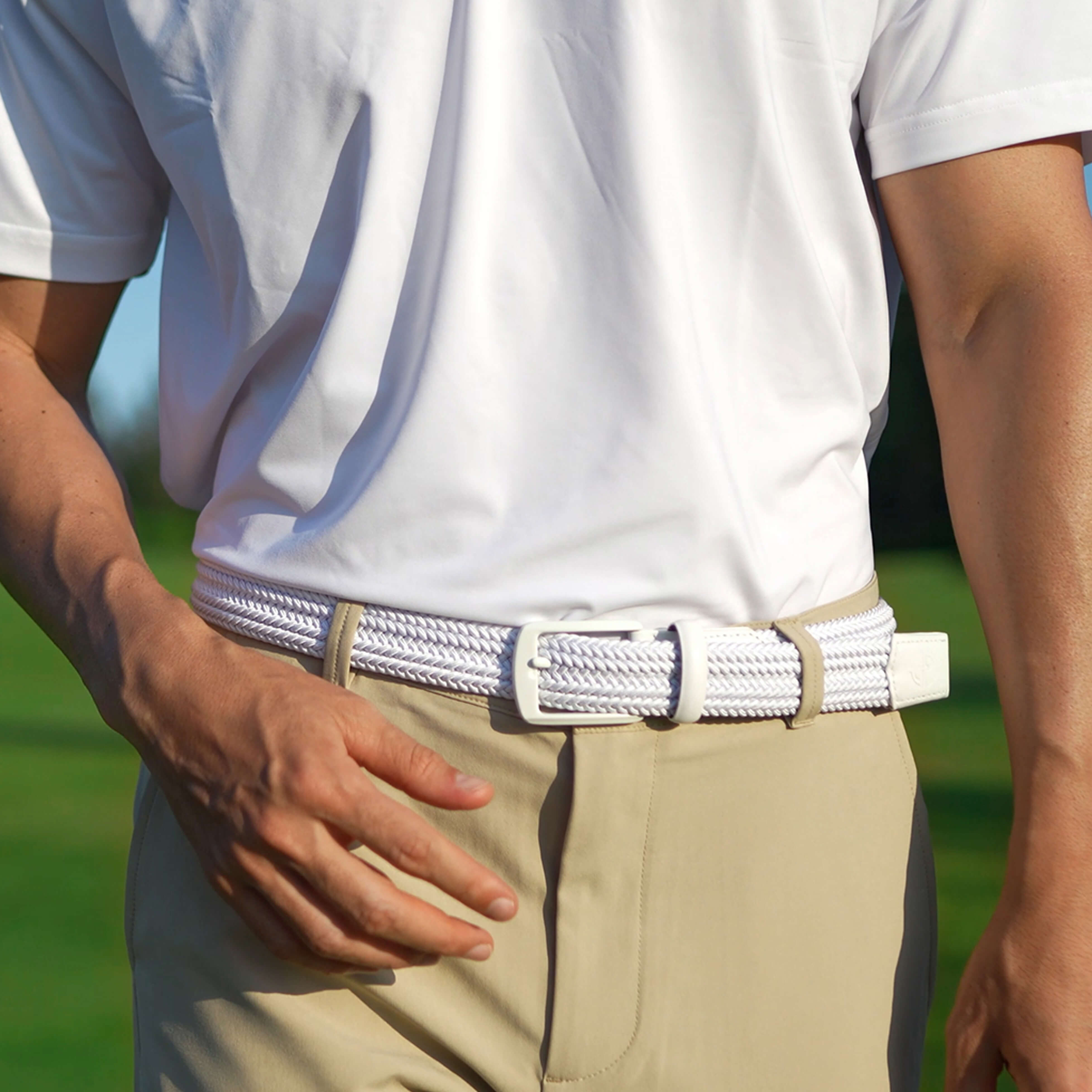 Tour Woven Belt:10K Swing-Proof, No Holes Needed / White