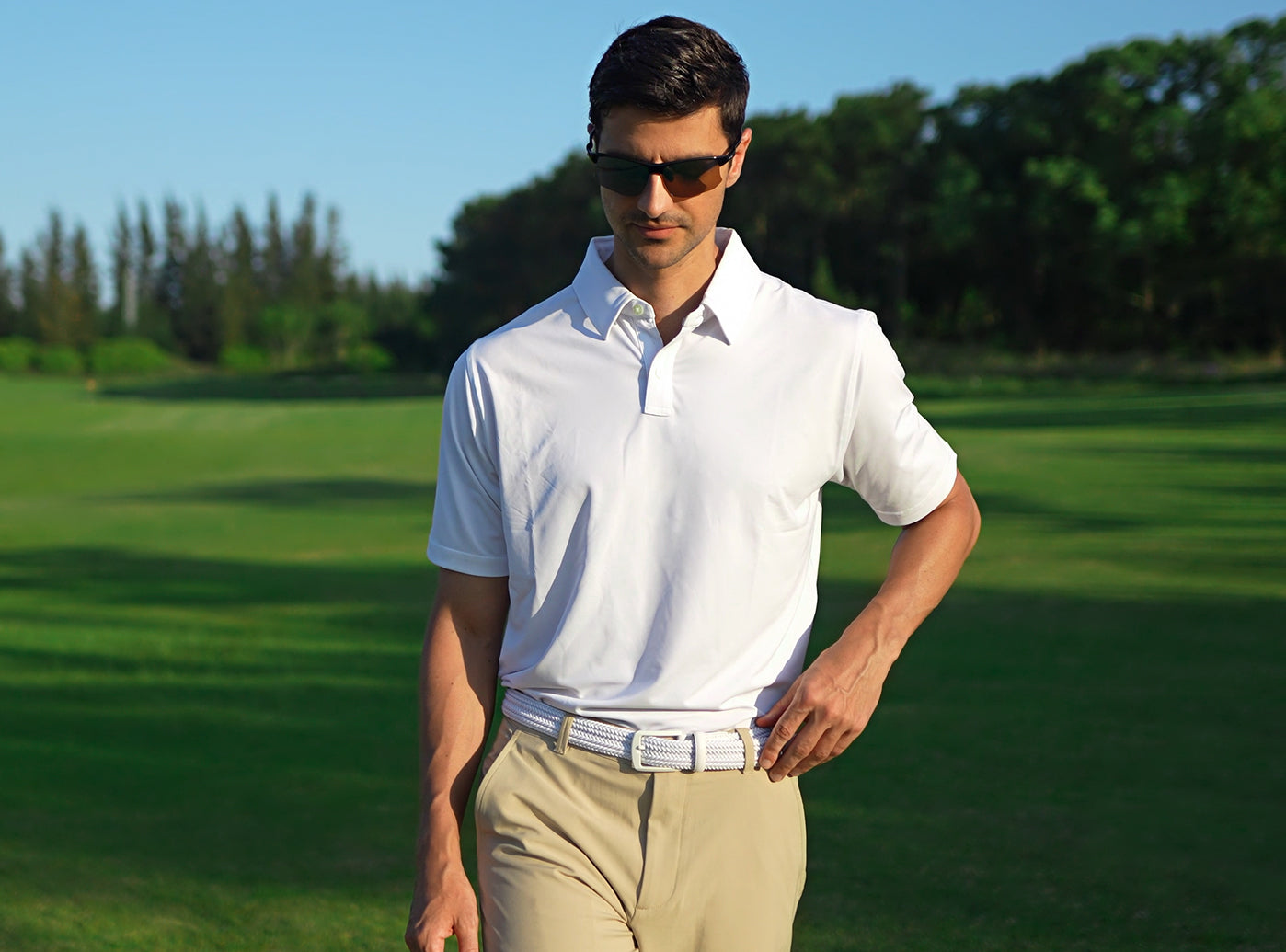 Goating Player Tour Woven Belt:10K Swing-Proof, No Holes Needed / White