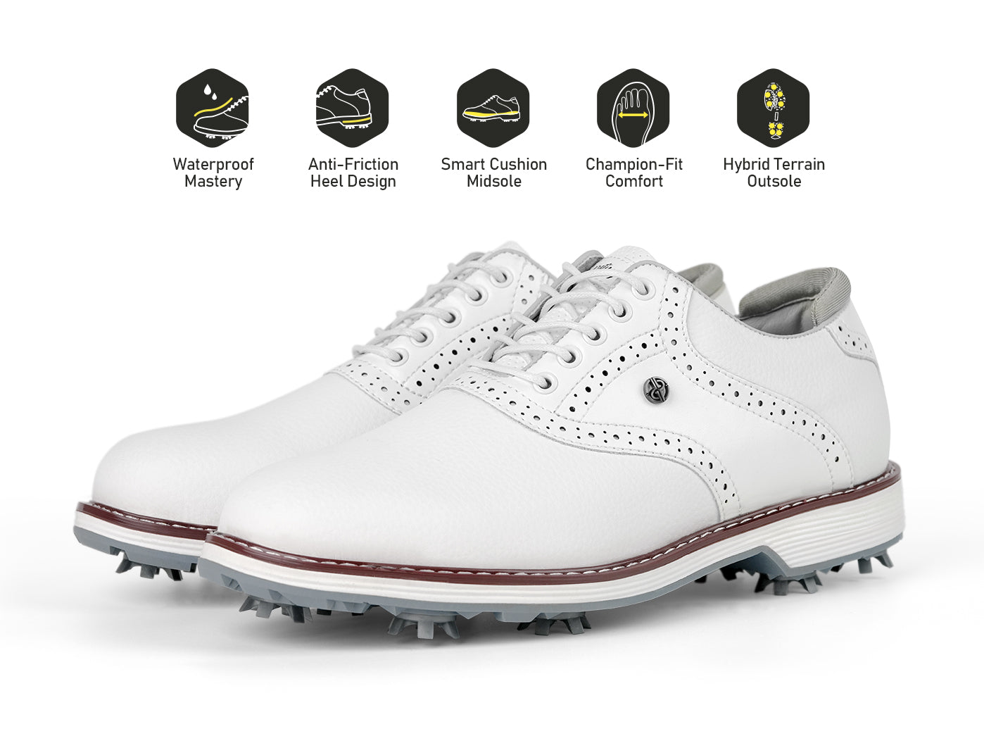 Goating Player G1 Men's Professional Spikes Golf Shoes / White
