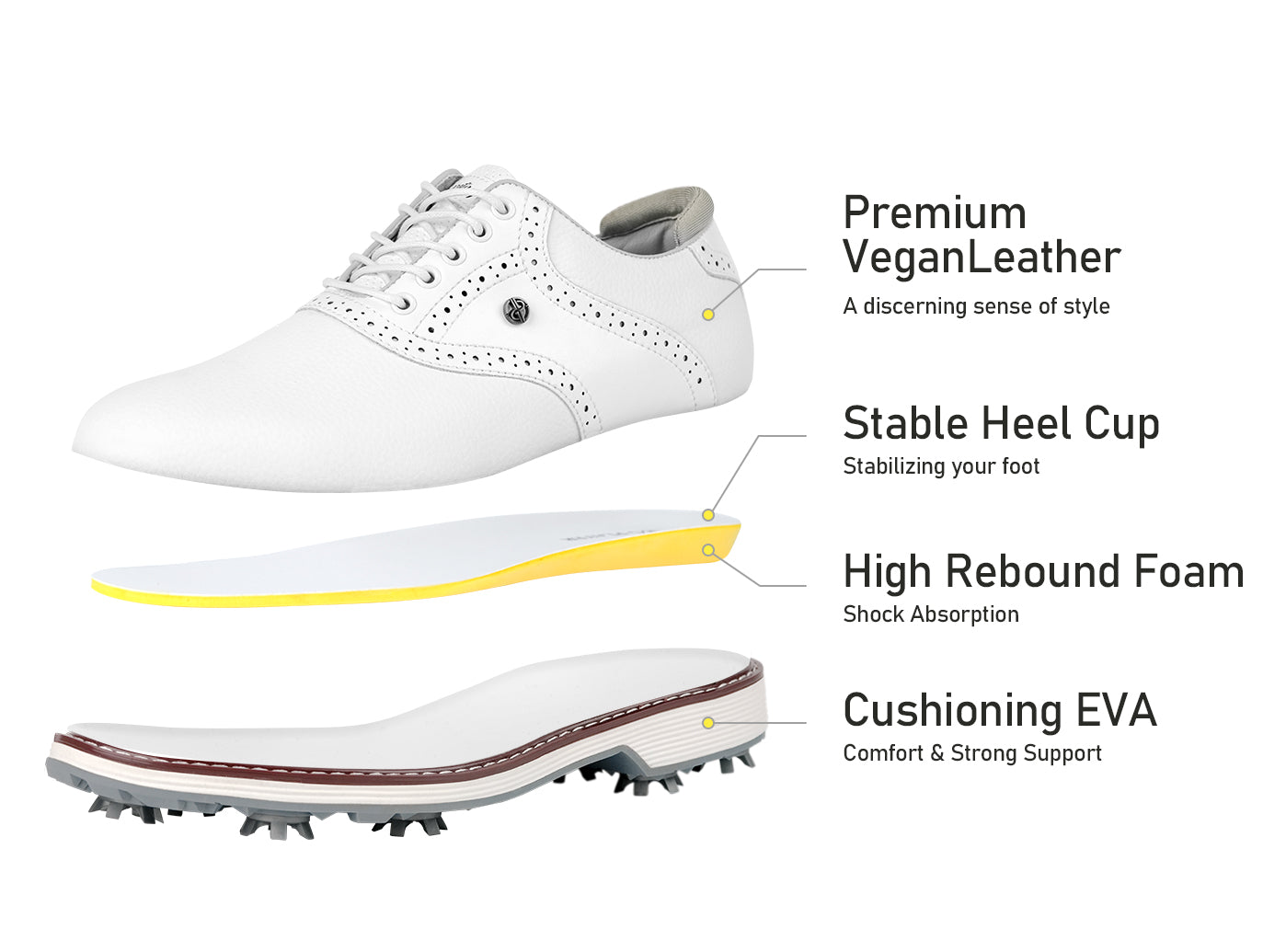 Goating Player G1 Men's Professional Spikes Golf Shoes / White