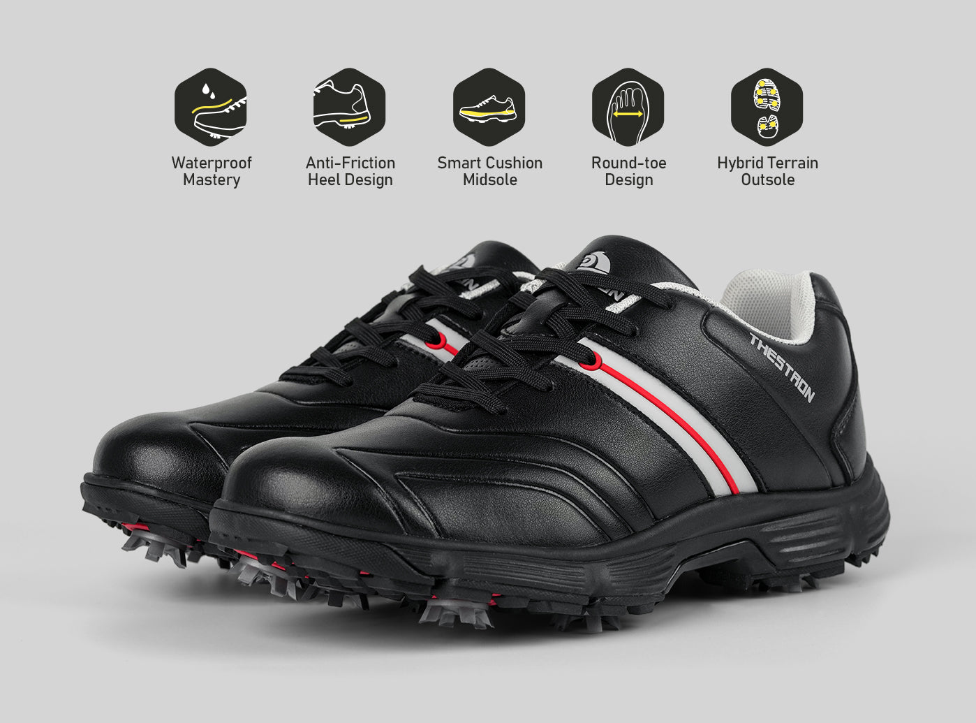 Goating Player G517 Men's Professional Spikes Golf Shoes / Black