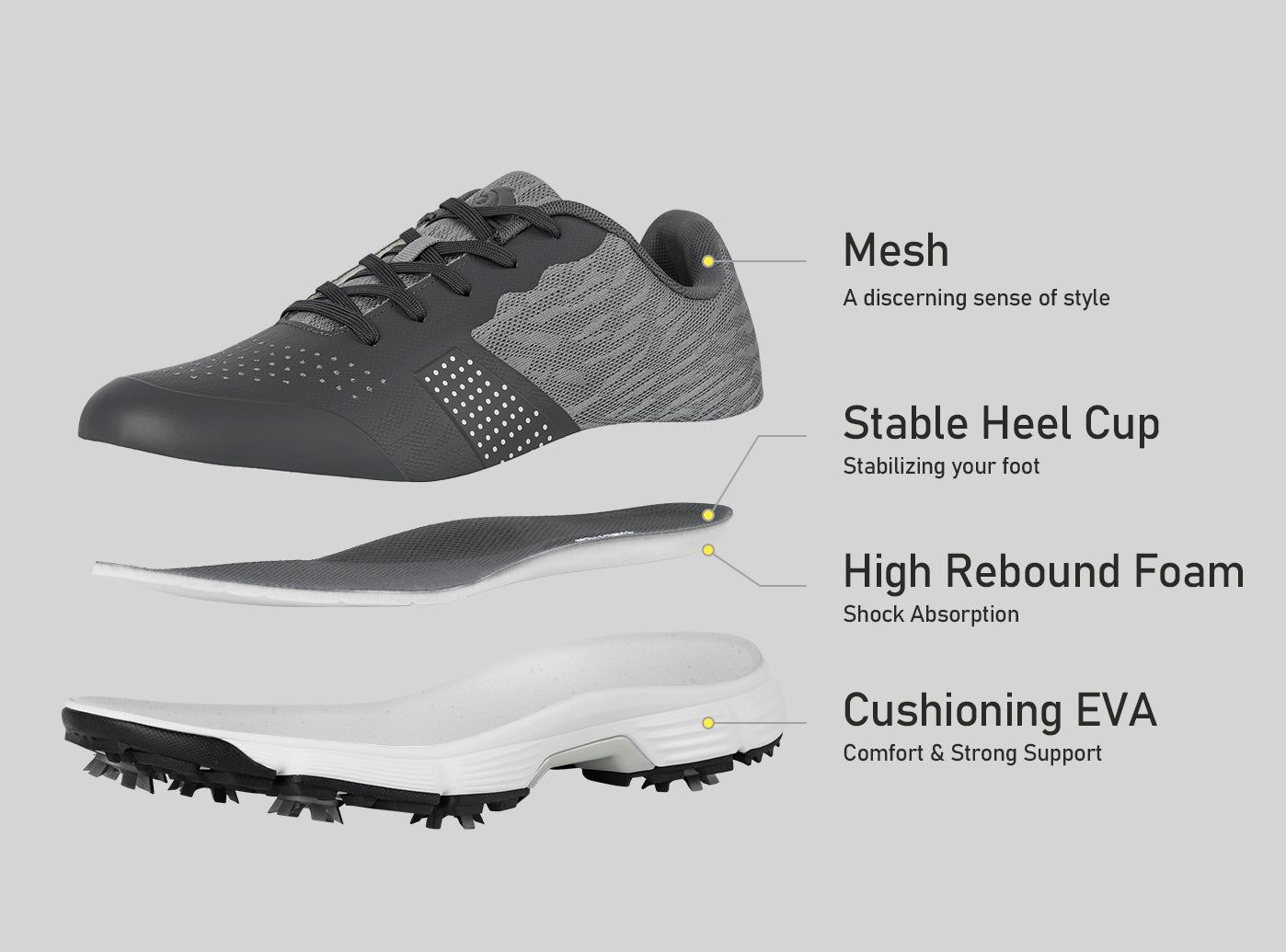 Goating Player G615 Men's Professional Spikes Golf Shoes / Dark Grey