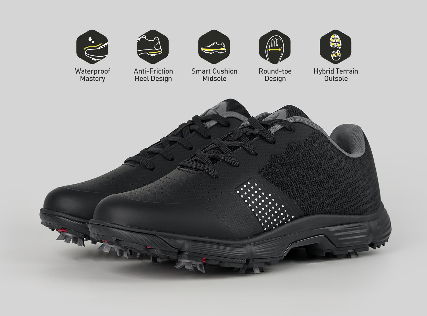 Goating Player G615 Men's Professional Spikes Golf Shoes / Black
