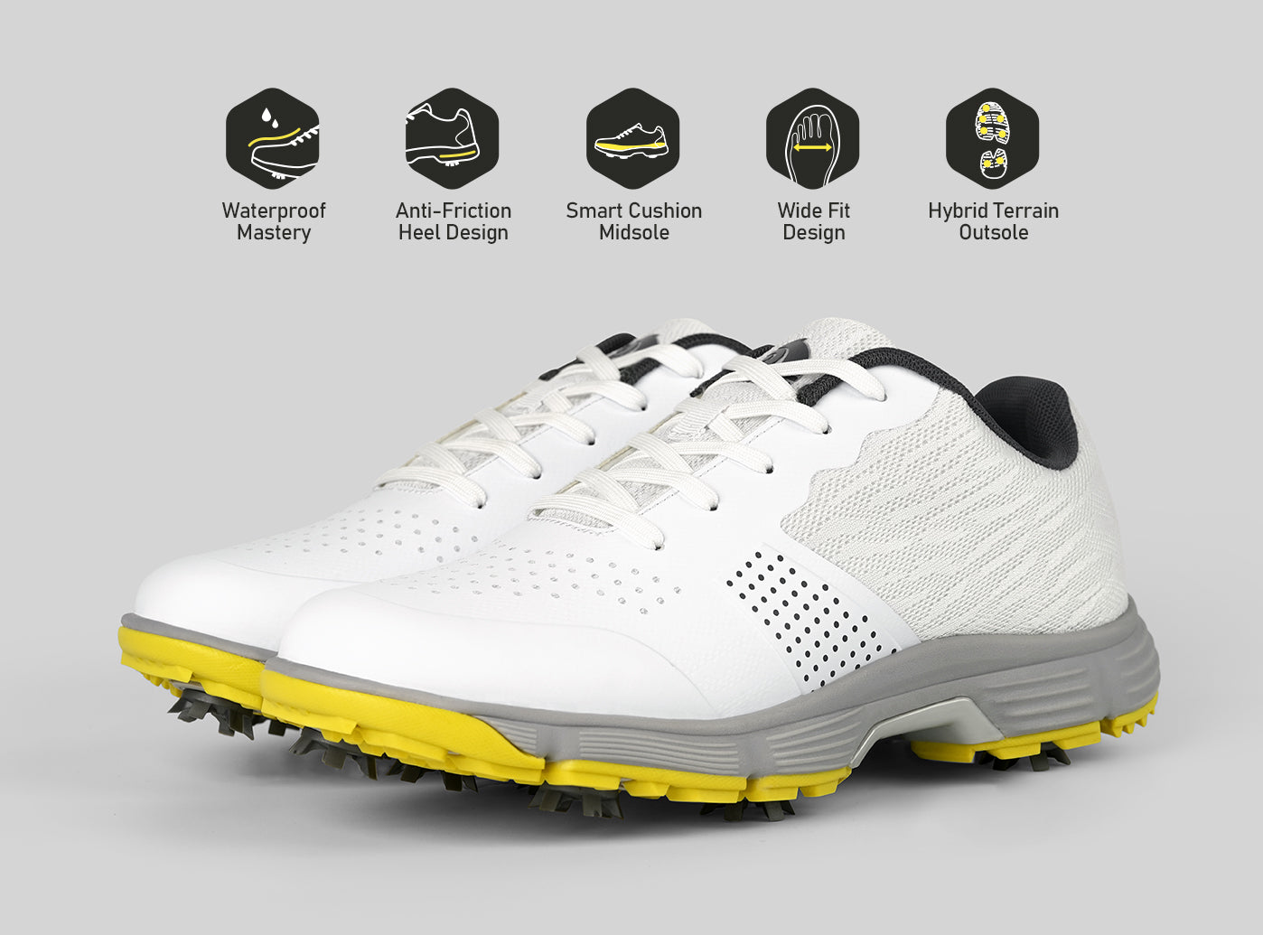Goating Player G615 Men's Professional Spikes Golf Shoes / White
