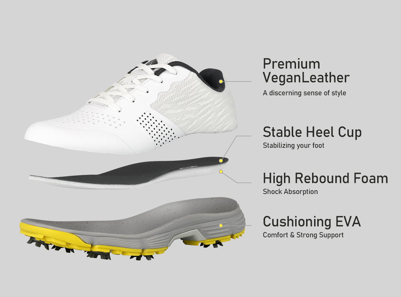Goating Player G615 Men's Professional Spikes Golf Shoes / White