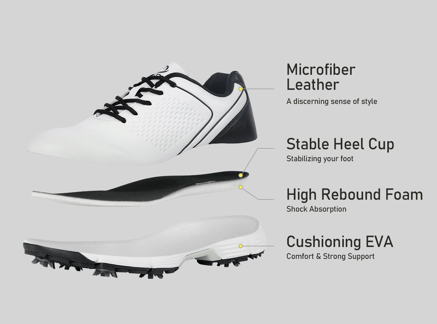 Goating Player G617 Men's Professional Spikes Golf Shoes / White-Black