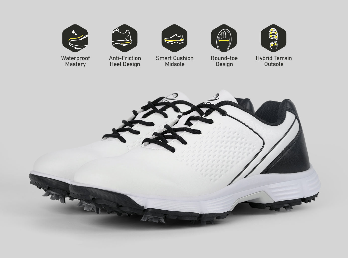 Goating Player G617 Men's Professional Spikes Golf Shoes / White-Black