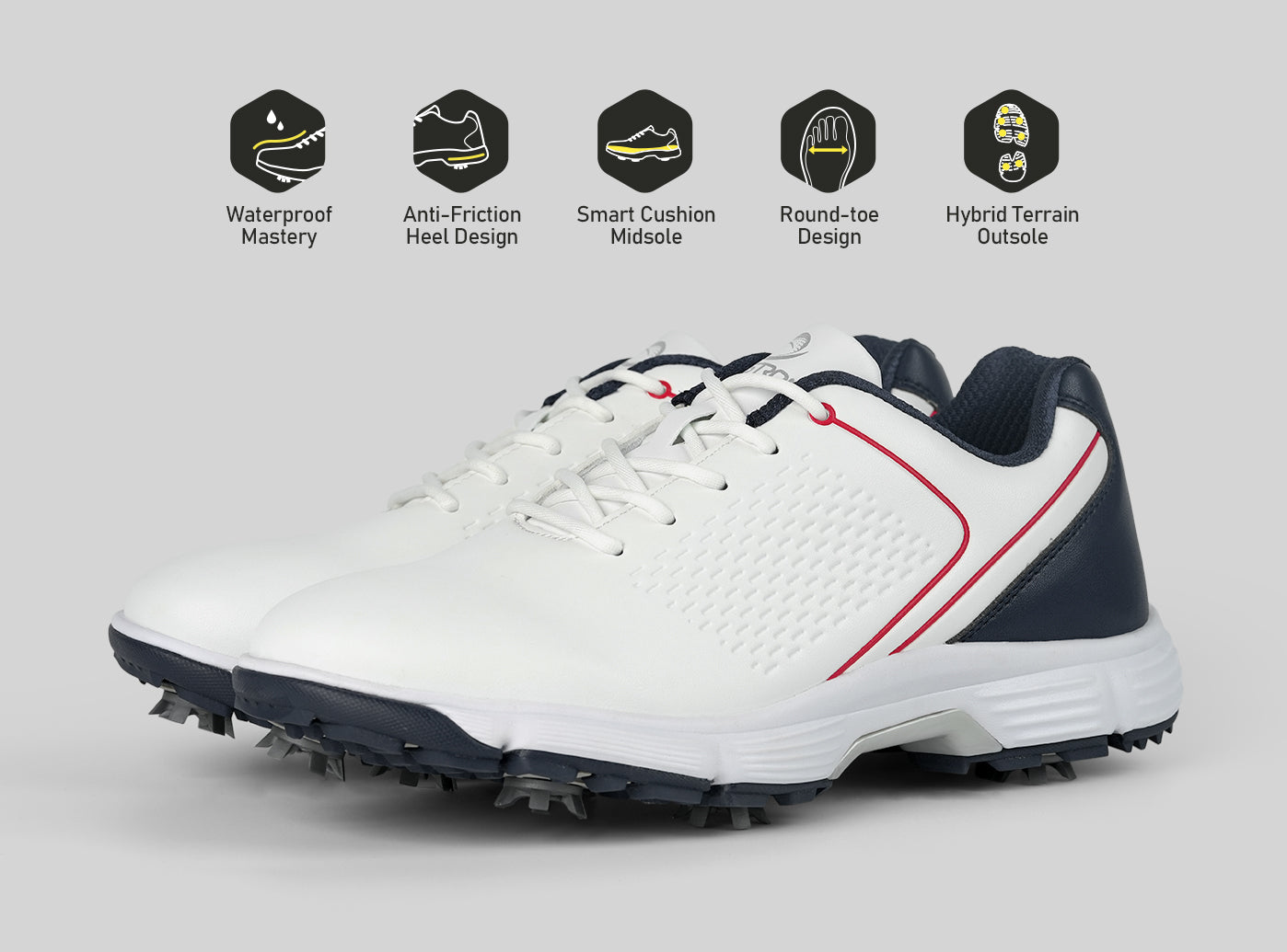 Goating Player G617 Men's Professional Spikes Golf Shoes / White-Blue