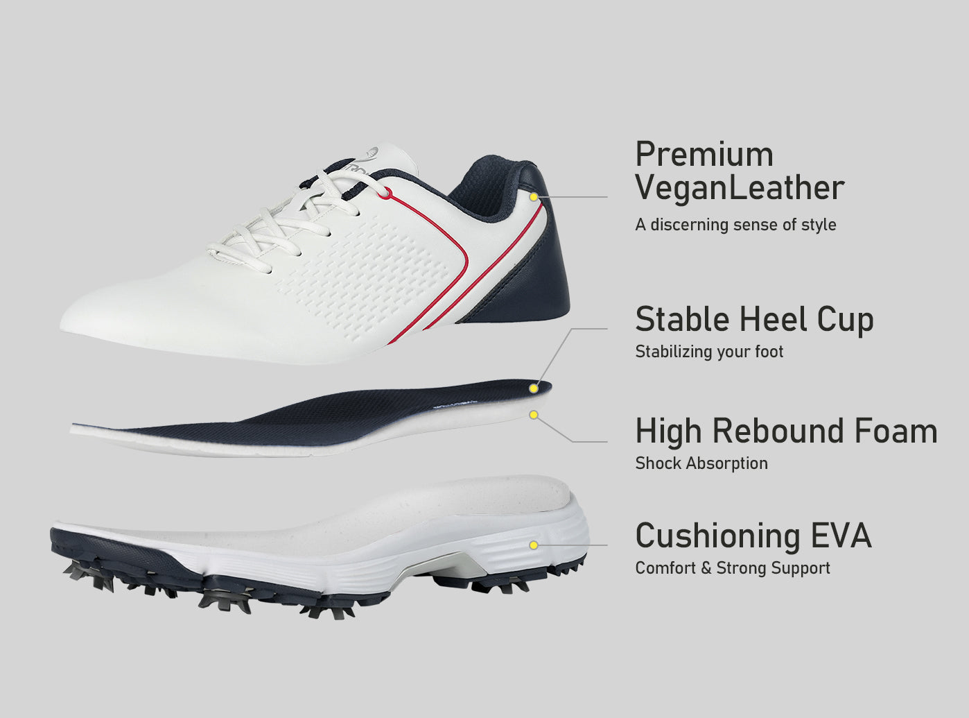 Goating Player G617 Men's Professional Spikes Golf Shoes / White-Blue