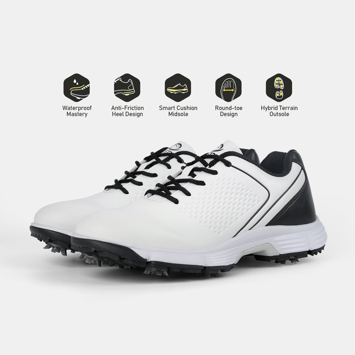 G617 Men's Professional Spikes Golf Shoes / White-Black