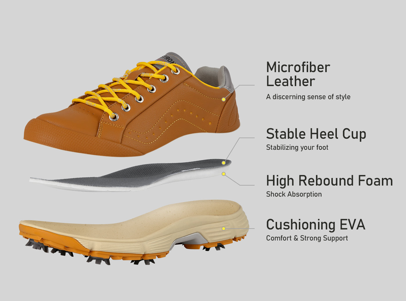 Goating Player G716 Men's Professional Spikes Golf Shoes / Brown