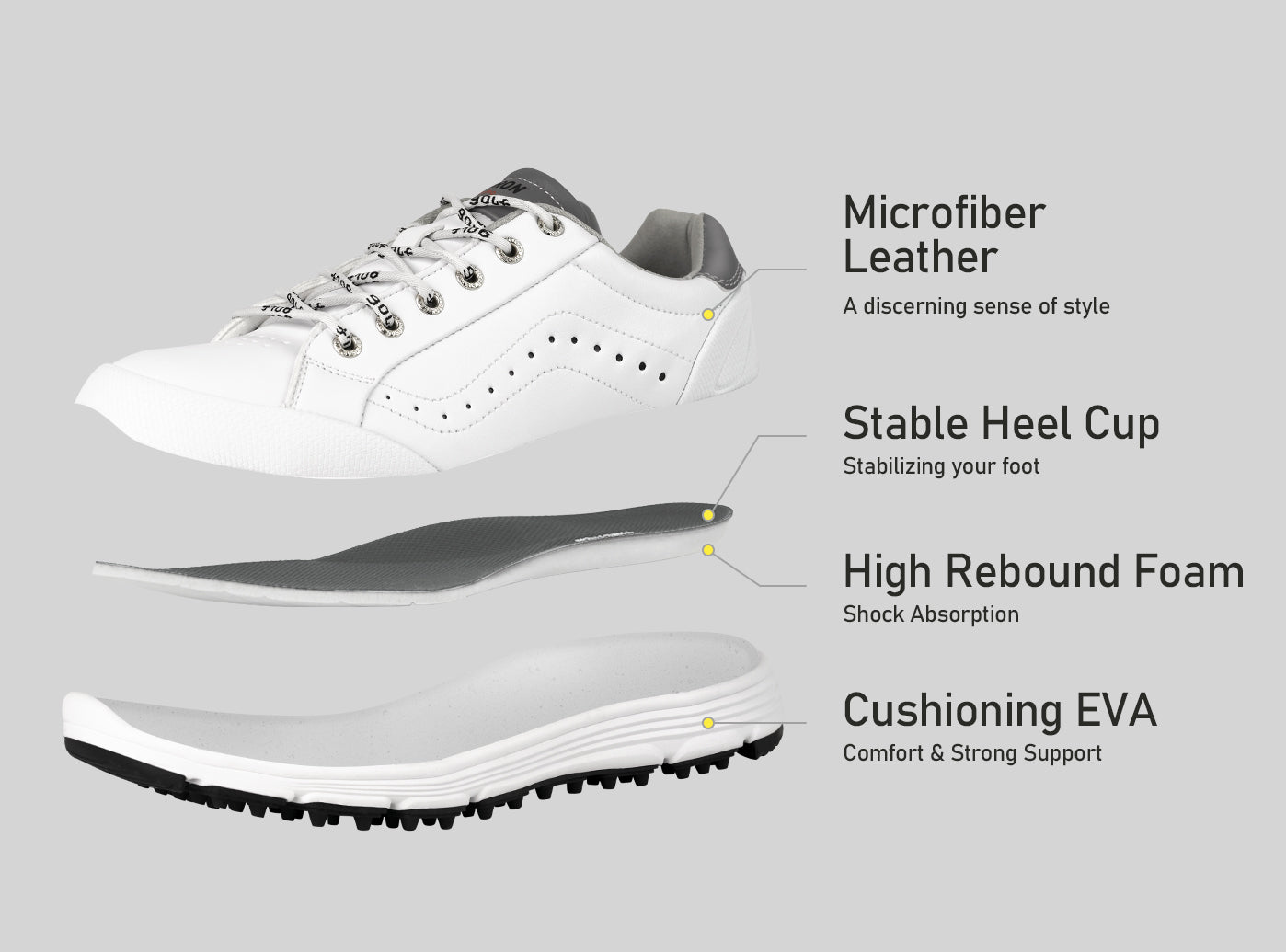 Goating Player G718 Men's Breathable Spikeless Golf Shoes / White