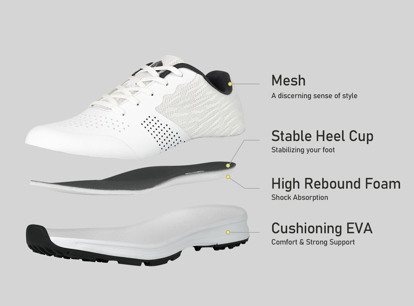Goating Player MX515 Men's Breathable Spikeless Golf Shoes / White