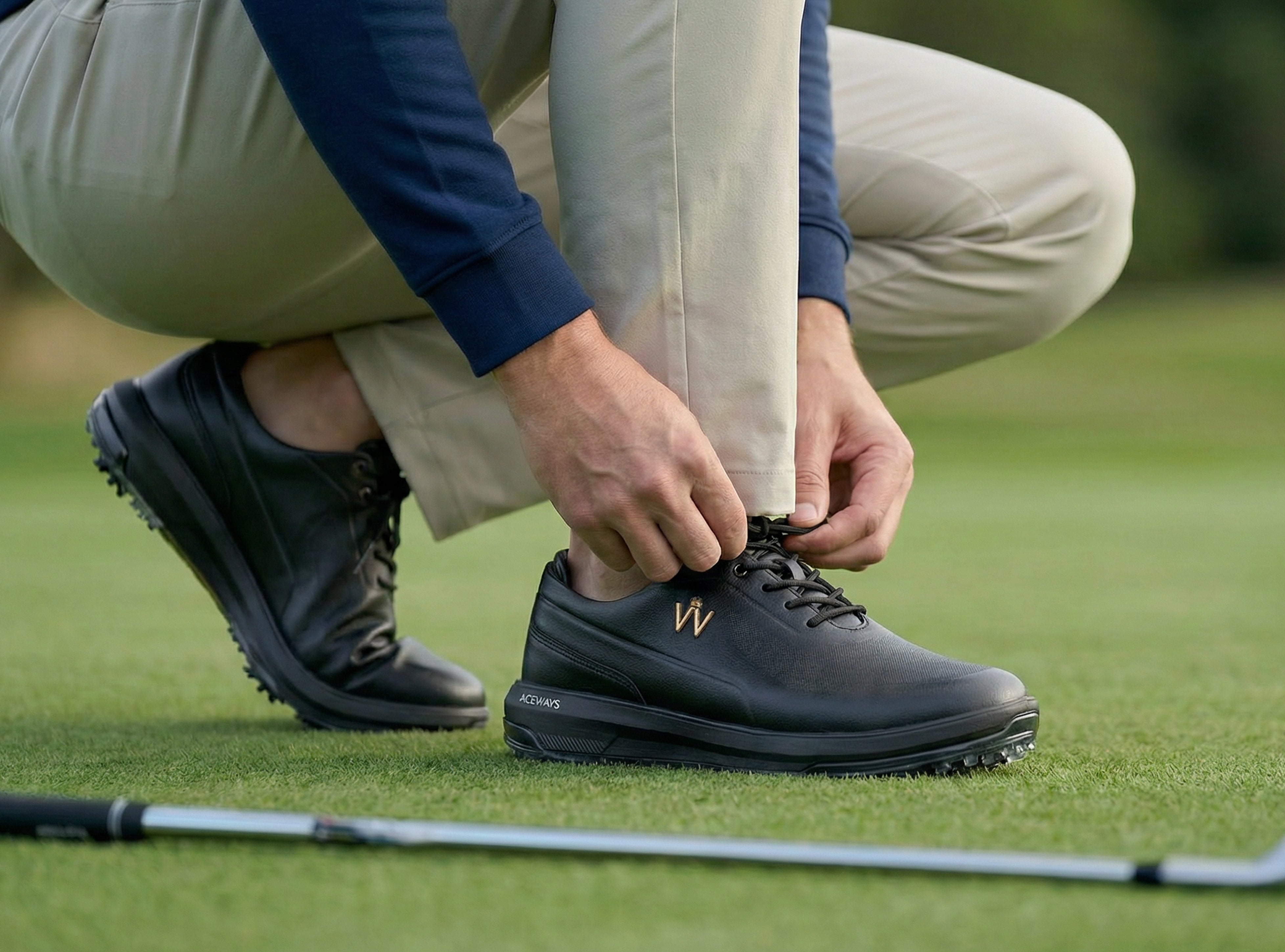 Aceways Magic Men's Wide-Fit Waterproof Spiked Golf Shoes – Onyx Black | Tour-Proven Grip