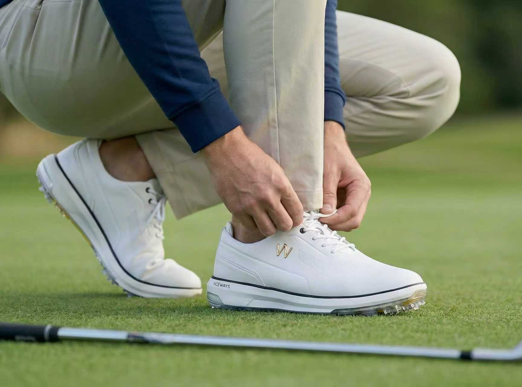 Aceways Magic Men's Wide-Fit Waterproof Spiked Golf Shoes – Ivory White | Tour-Proven Grip