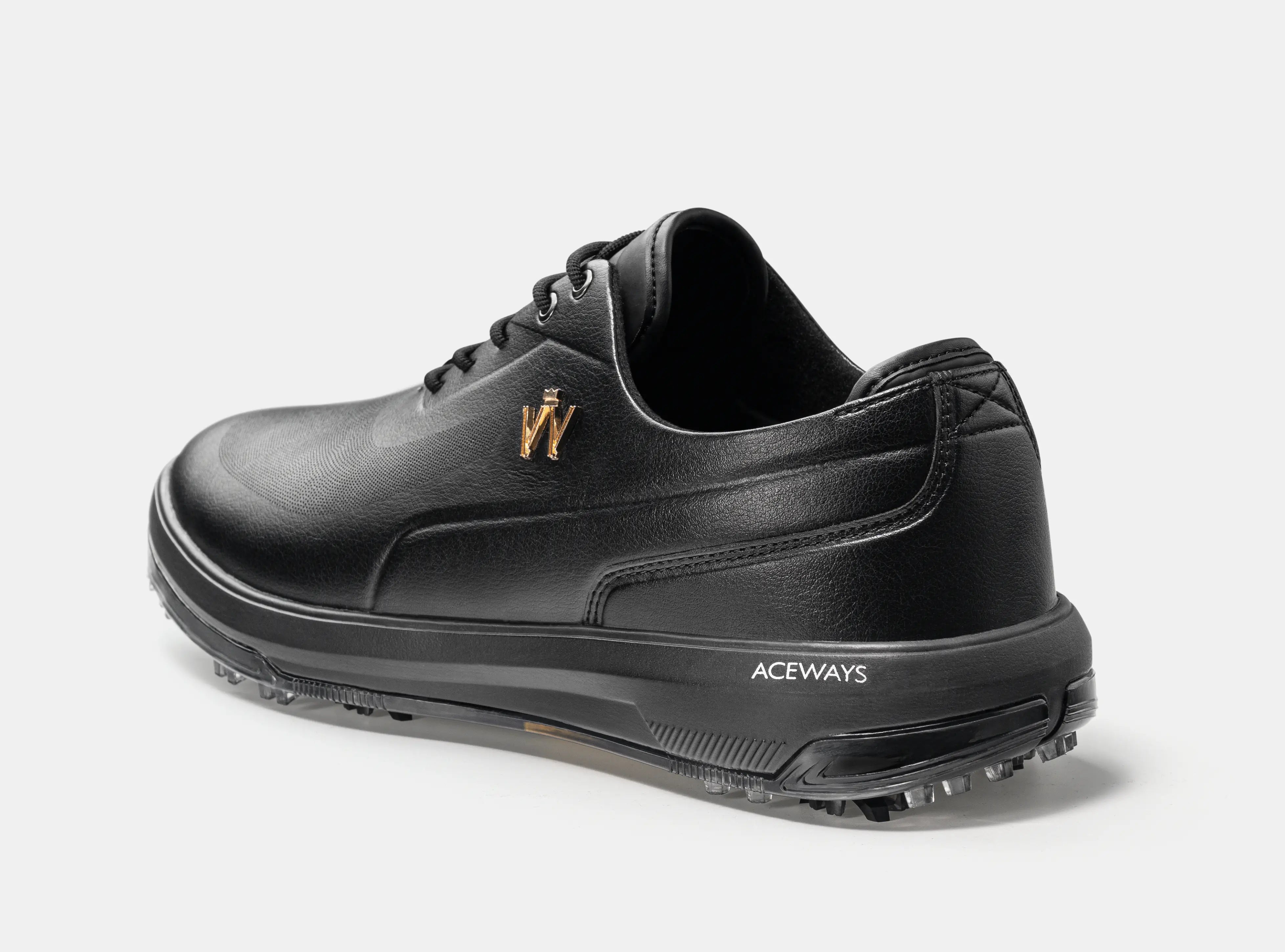 Aceways Magic Men's Wide-Fit Waterproof Spiked Golf Shoes – Onyx Black | Tour-Proven Grip