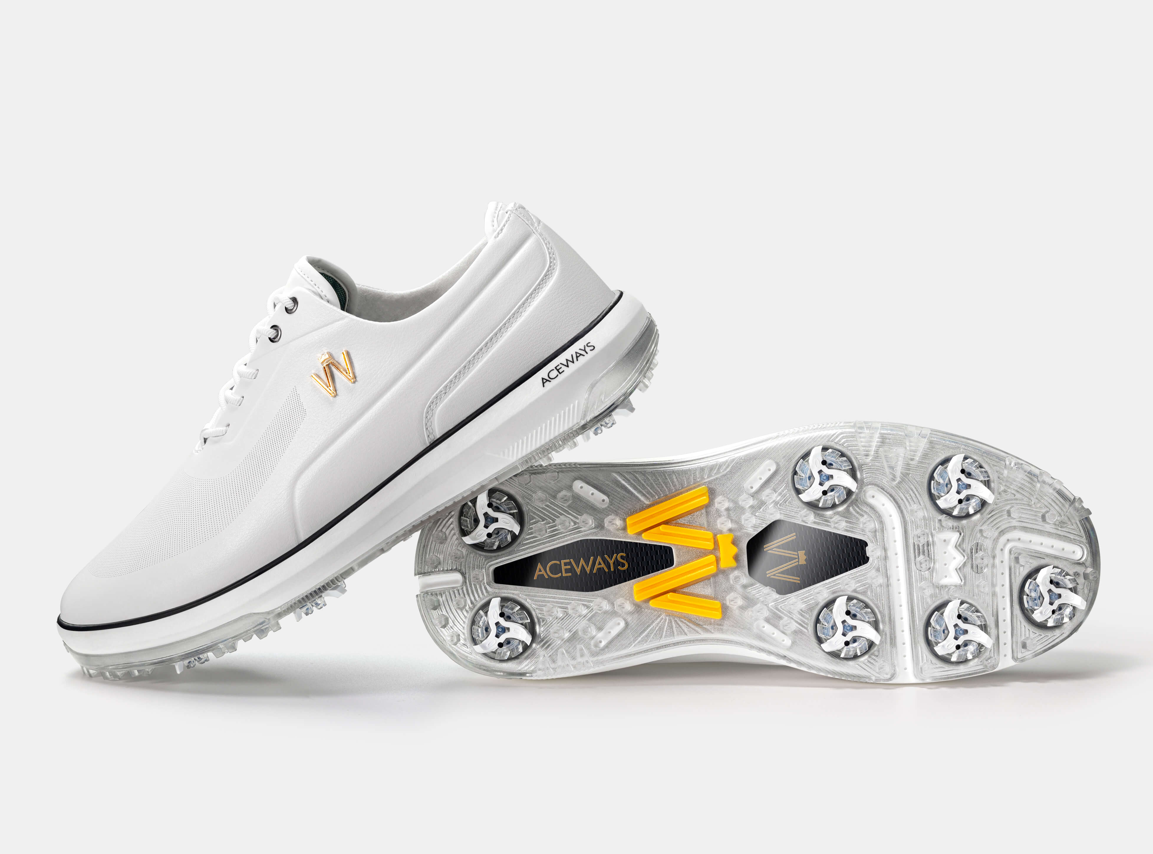 Aceways Magic Men's Wide-Fit Waterproof Spiked Golf Shoes – Ivory White | Tour-Proven Grip