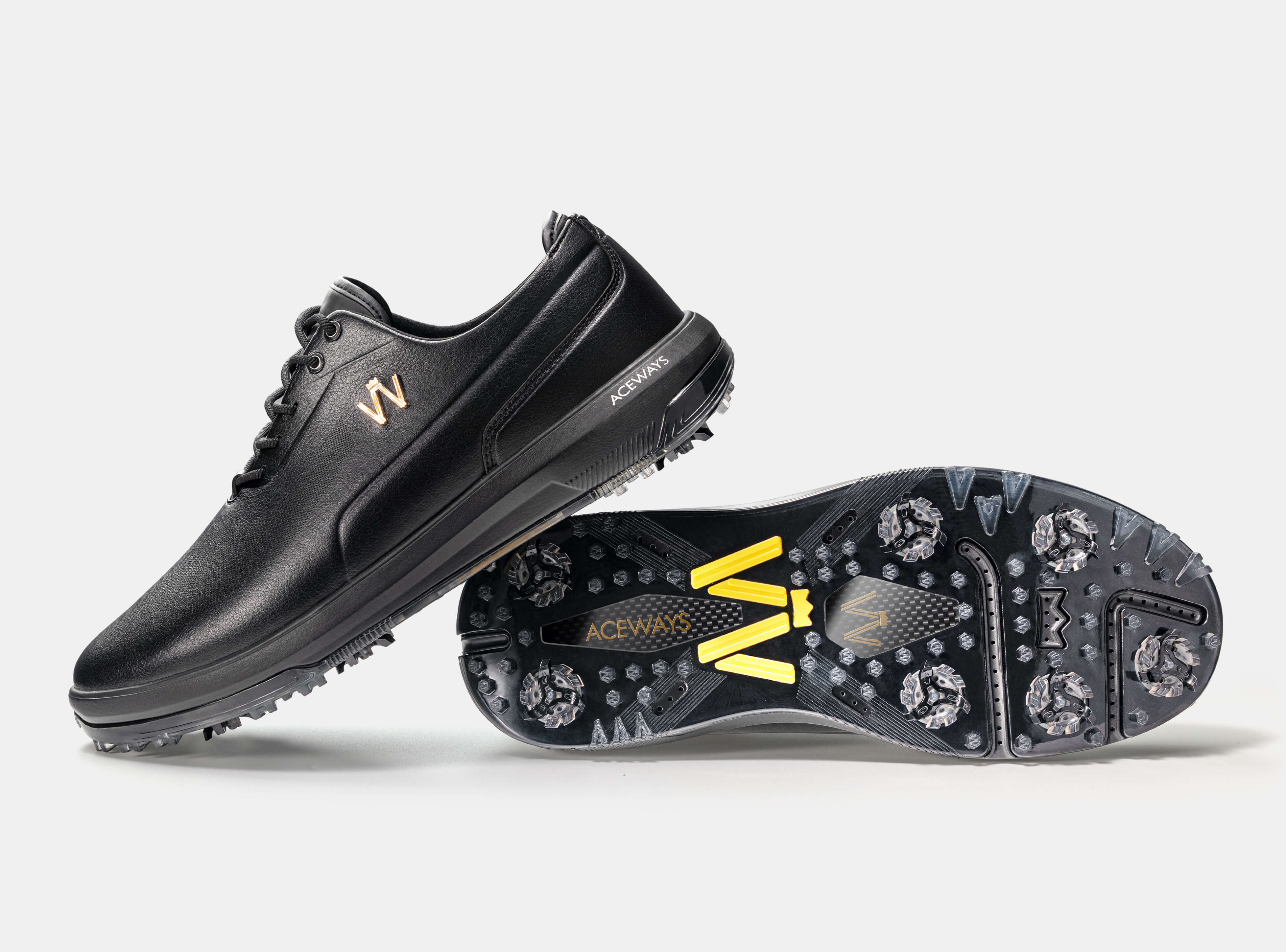 Aceways Magic Men's Wide-Fit Waterproof Spiked Golf Shoes – Onyx Black | Tour-Proven Grip