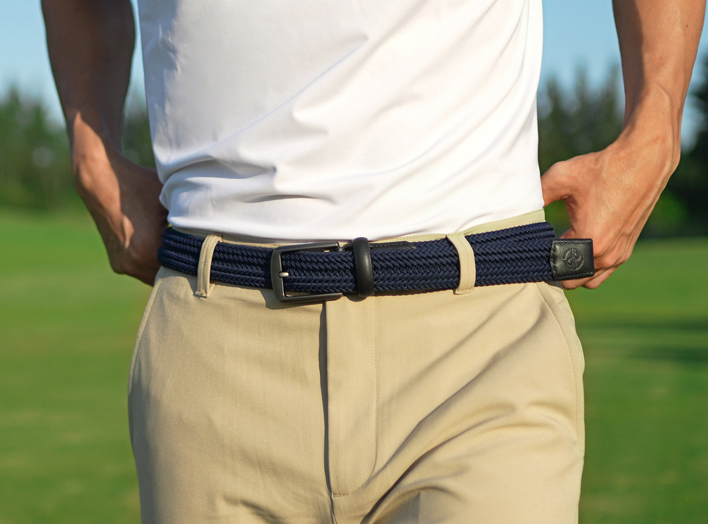 Goating Player Tour Woven Belt:10K Swing-Proof, No Holes Needed  / Navy