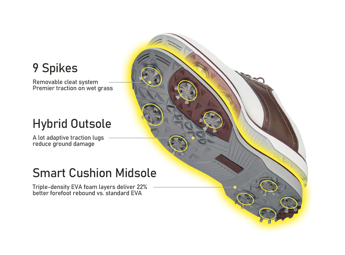 Goating Player  G1 Men's Professional Spikes Golf Shoes / Brown