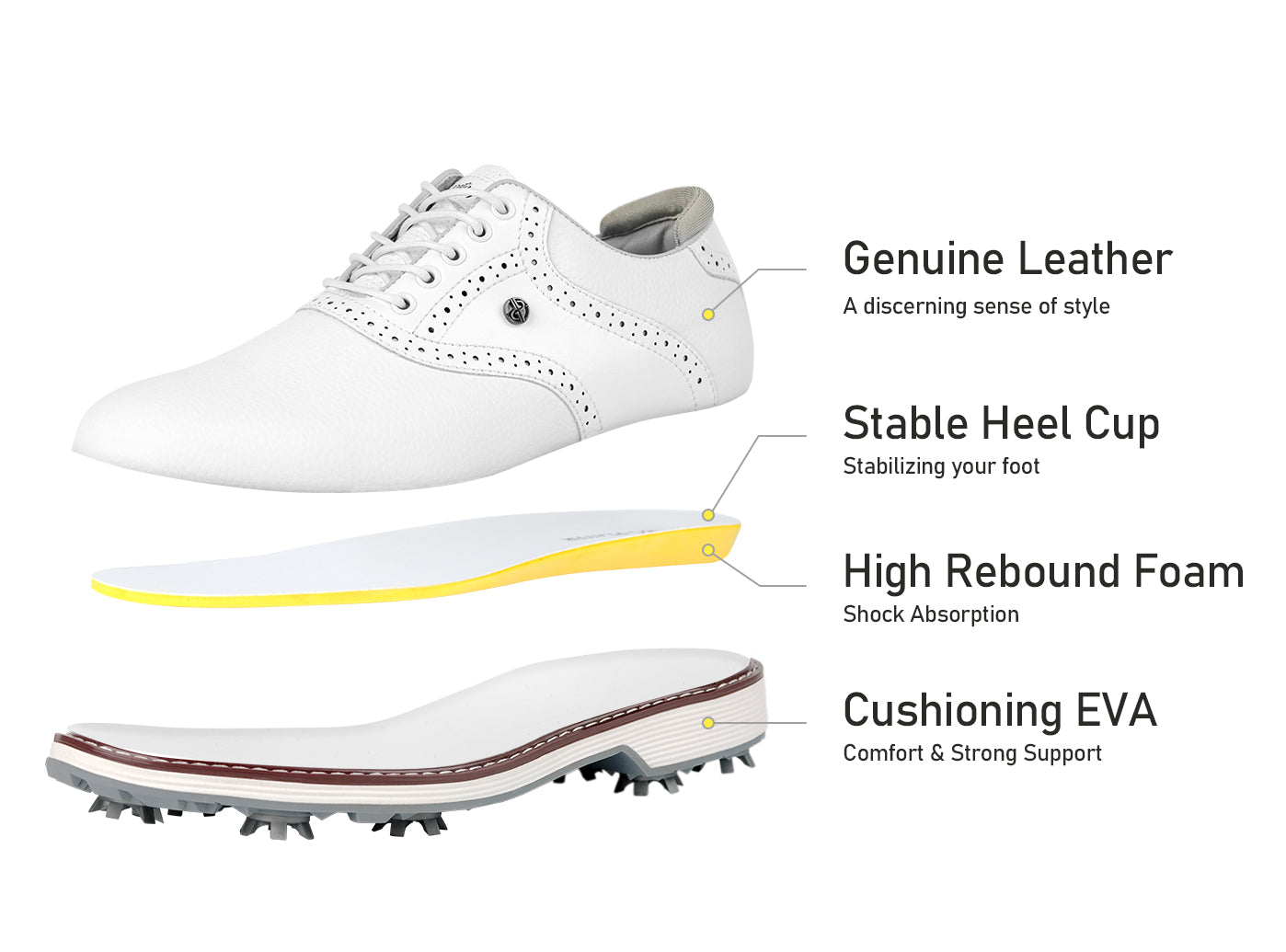 Goating Player G1 Men's Professional Spikes Golf Shoes  / White