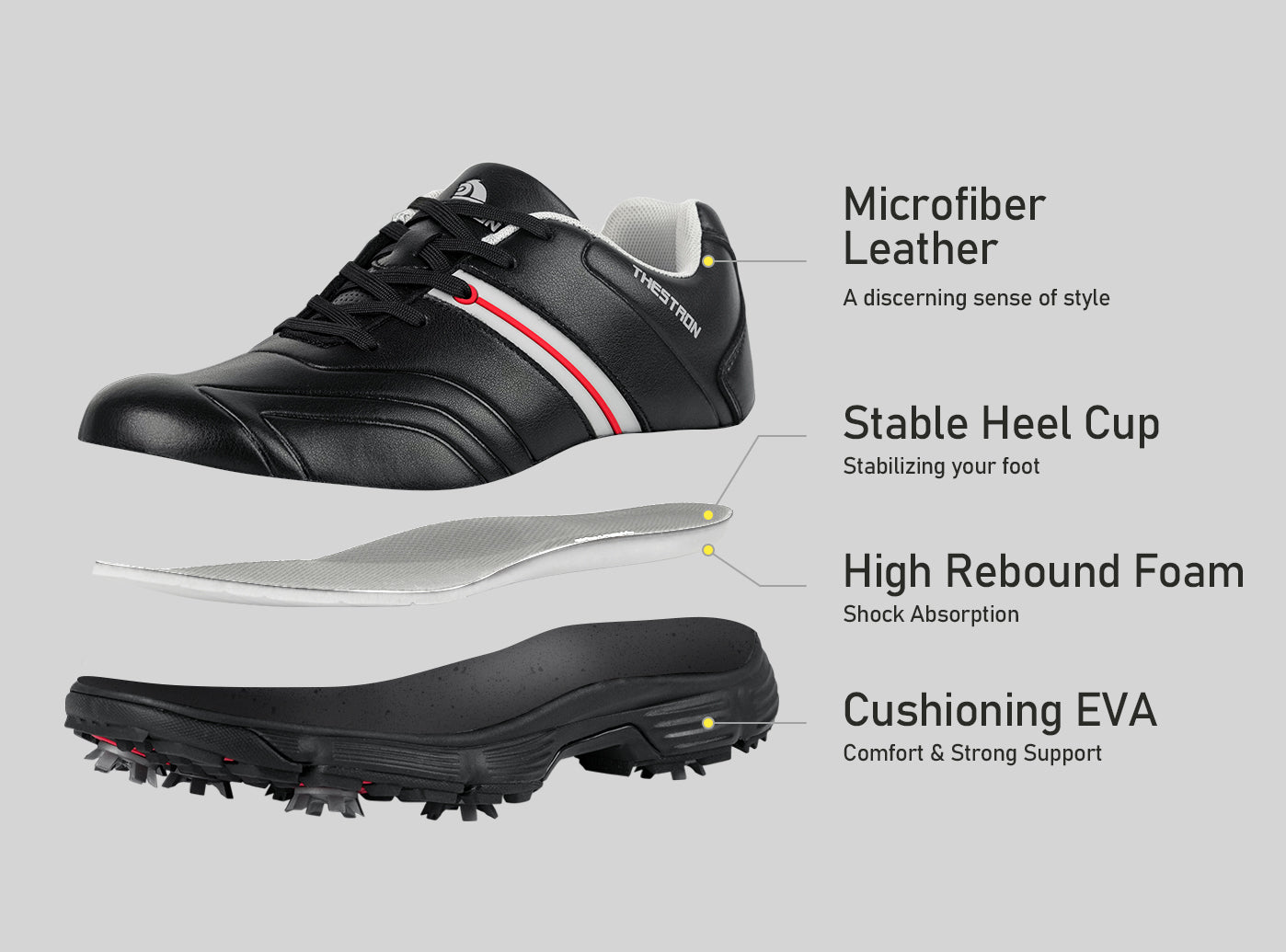 Goating Player G517 Men's Professional Spikes Golf Shoes / Black