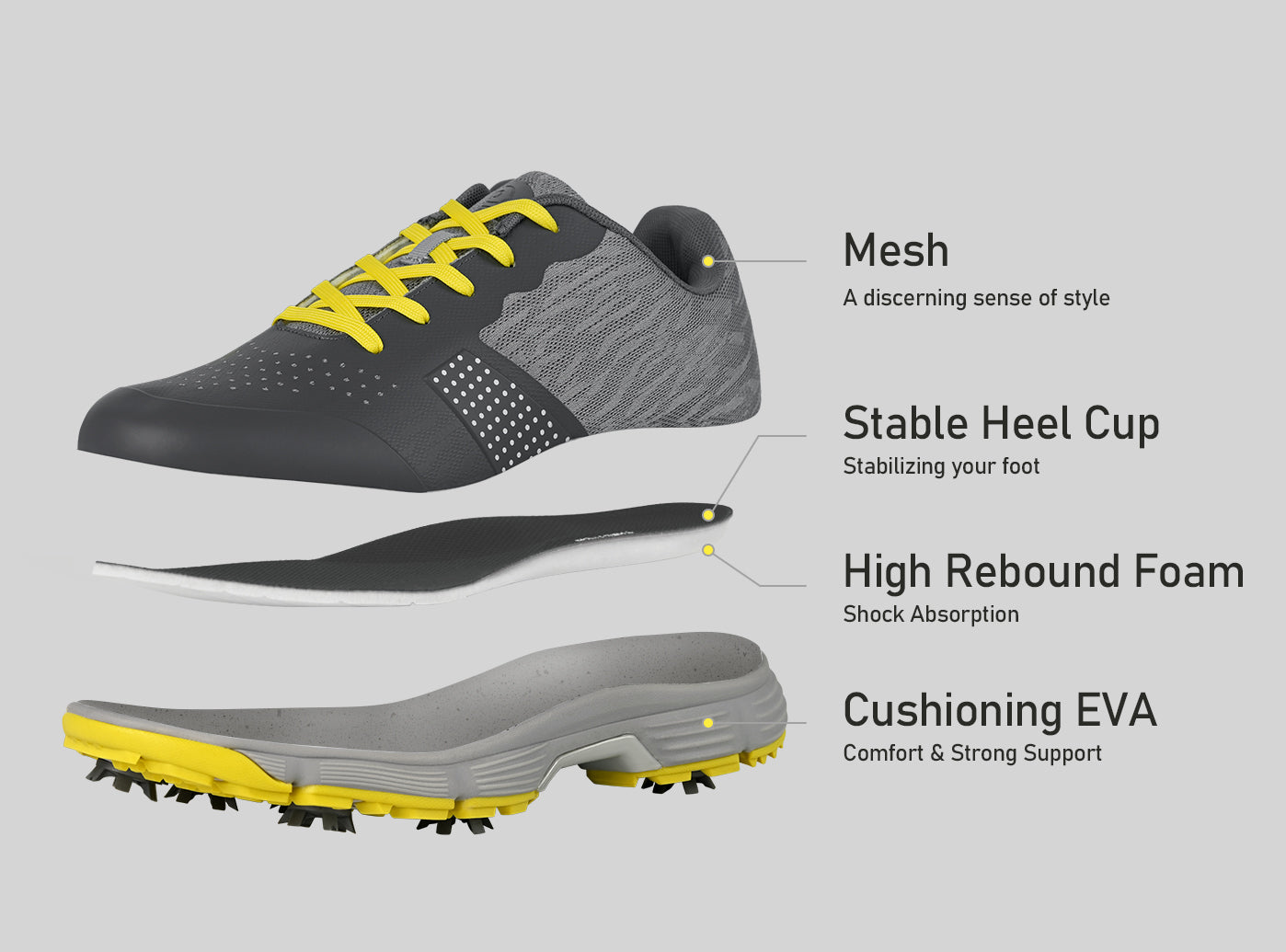 Goating Player G615 Men's Professional Spikes Golf Shoes / Grey