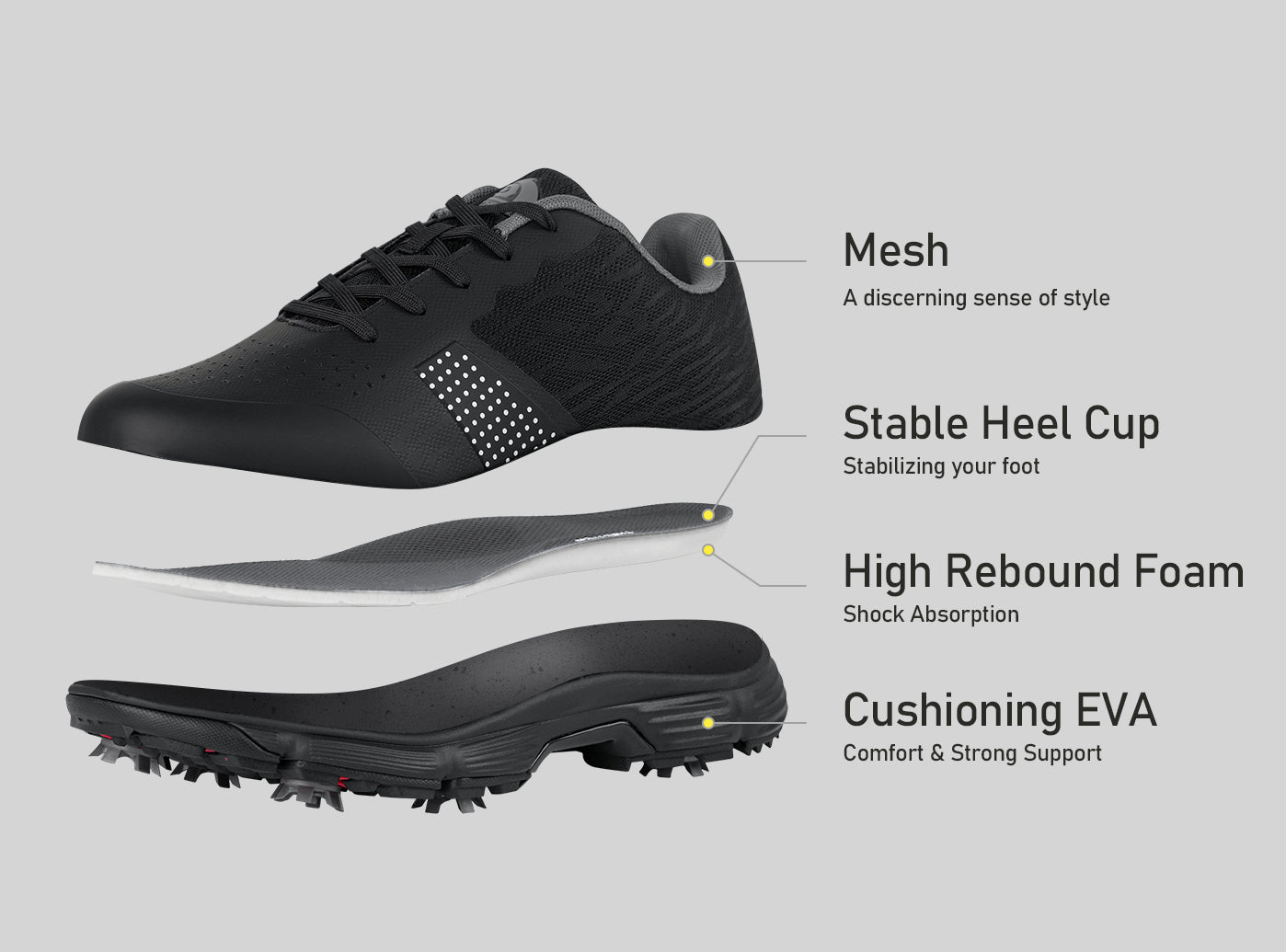 Goating Player G615 Men's Professional Spikes Golf Shoes / Black