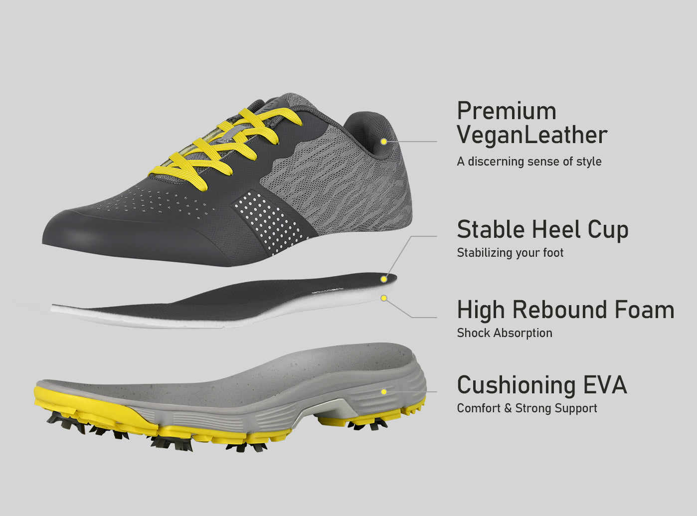 Goating Player G615 Men's Professional Spikes Golf Shoes / Grey
