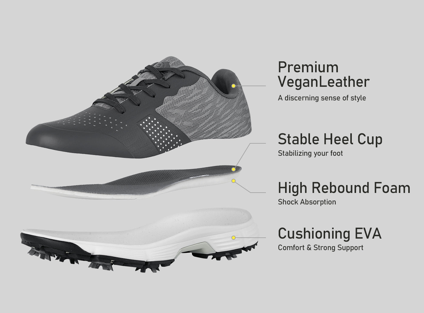 Goating Player G615 Men's Professional Spikes Golf Shoes / Dark Grey