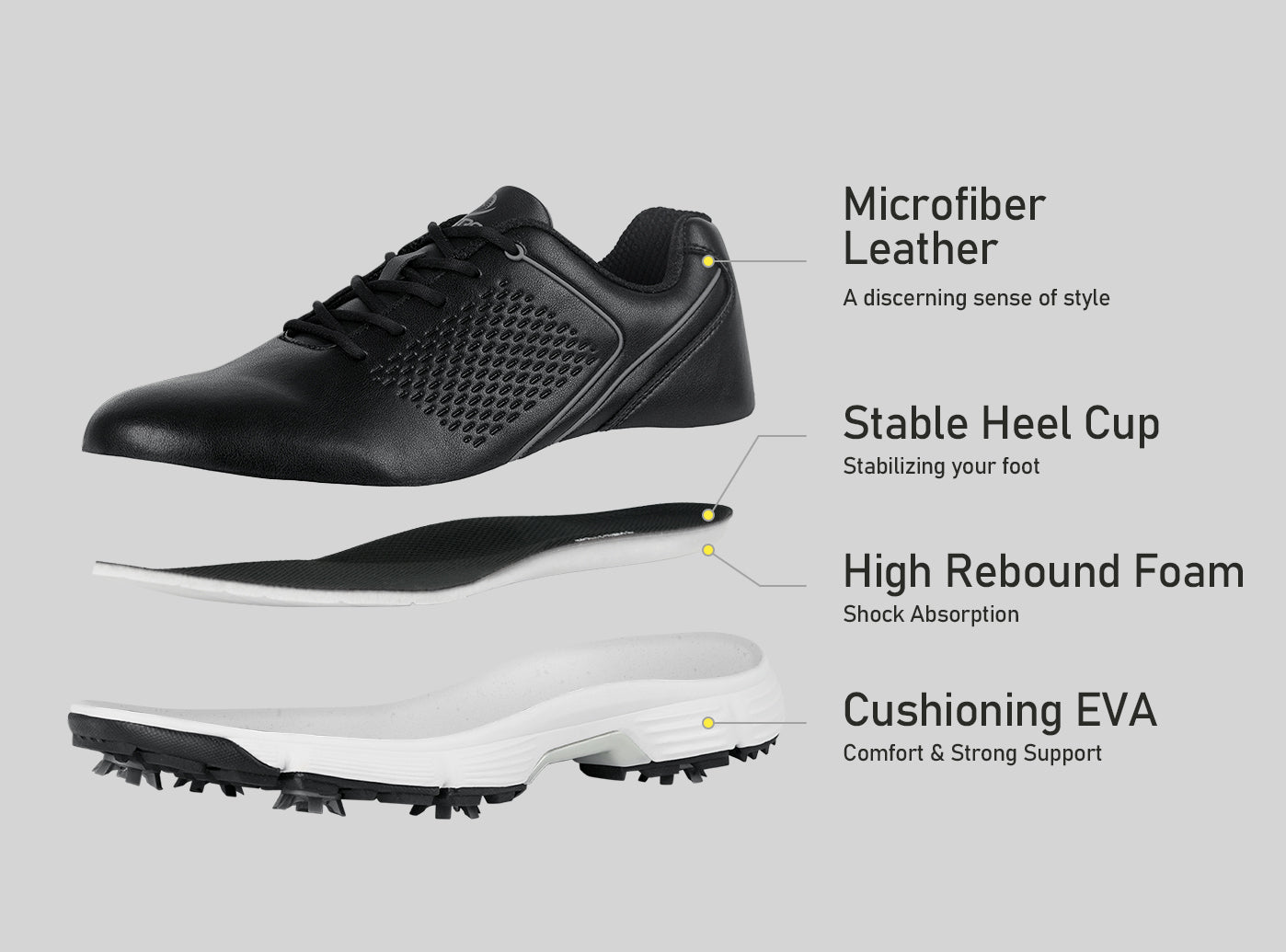 Goating Player G617 Men's Professional Spikes Golf Shoes / Black