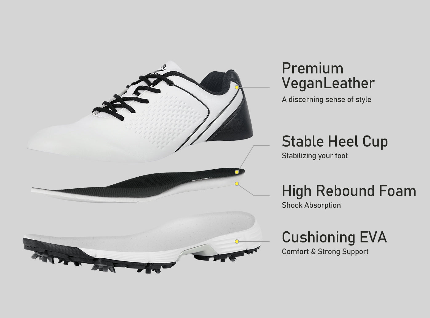 Goating Player G617 Men's Professional Spikes Golf Shoes / White-Black