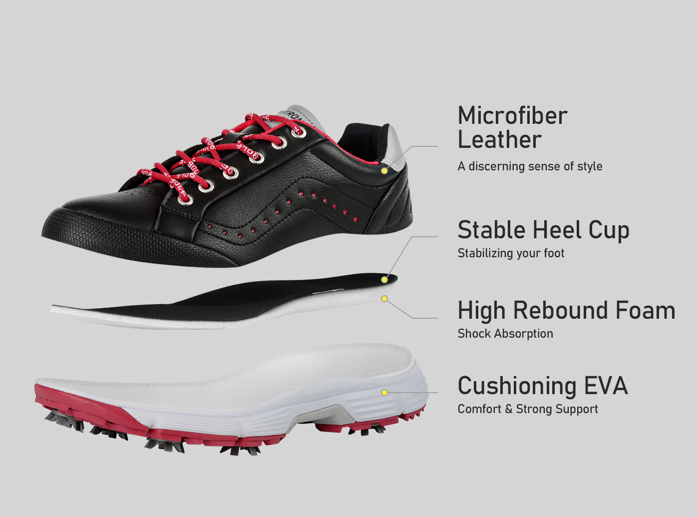 Goating Player G716 Men's Professional Spikes Golf Shoes / Black