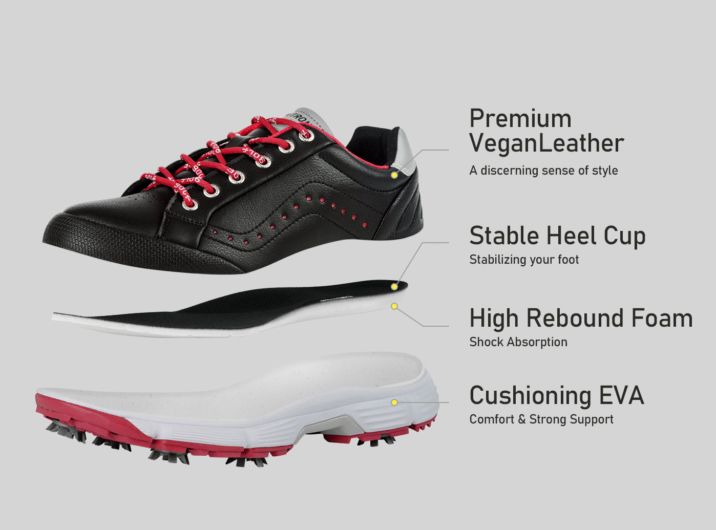 Goating Player G716 Men's Professional Spikes Golf Shoes / Black