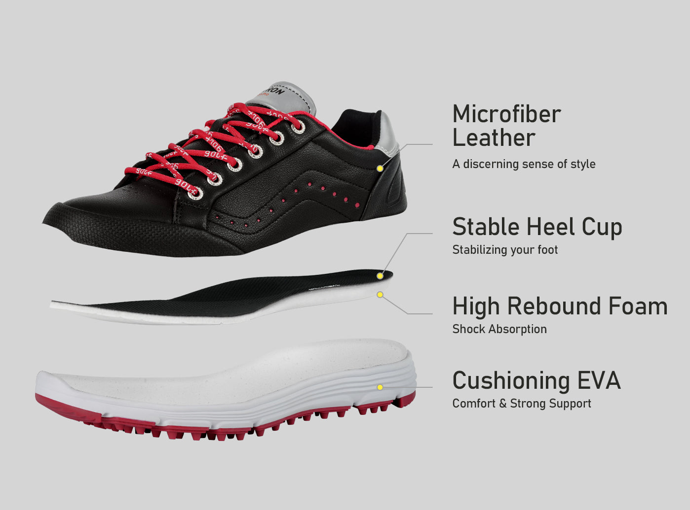 Goating Player G718 Men's Breathable Spikeless Golf Shoes / Black