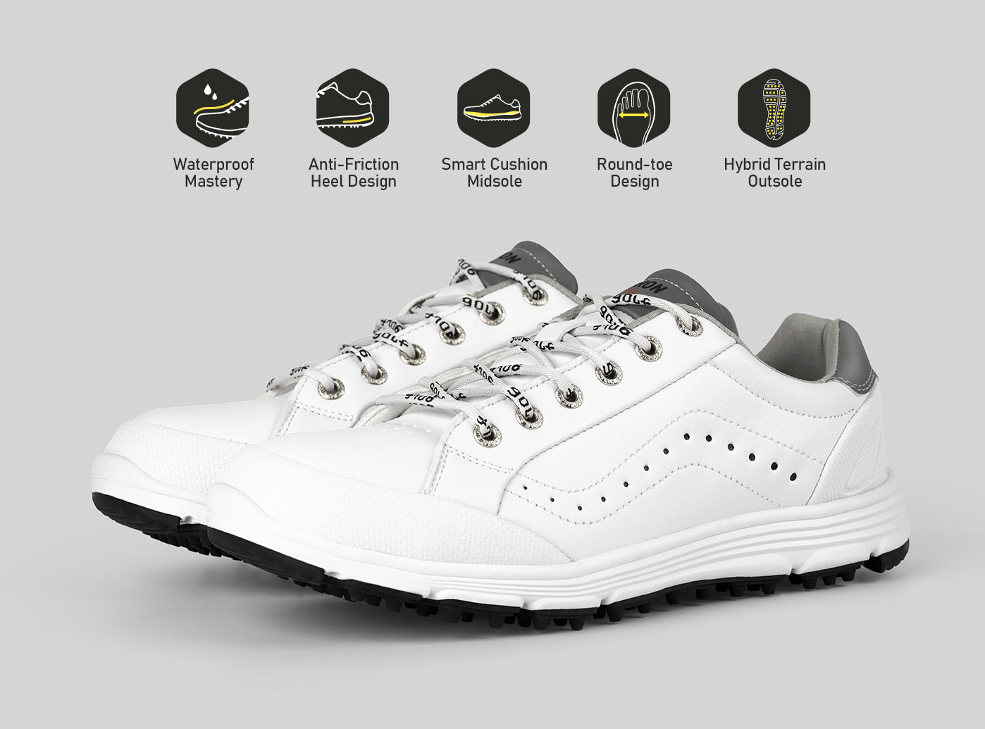 Goating Player G718 Men's Breathable Spikeless Golf Shoes / White