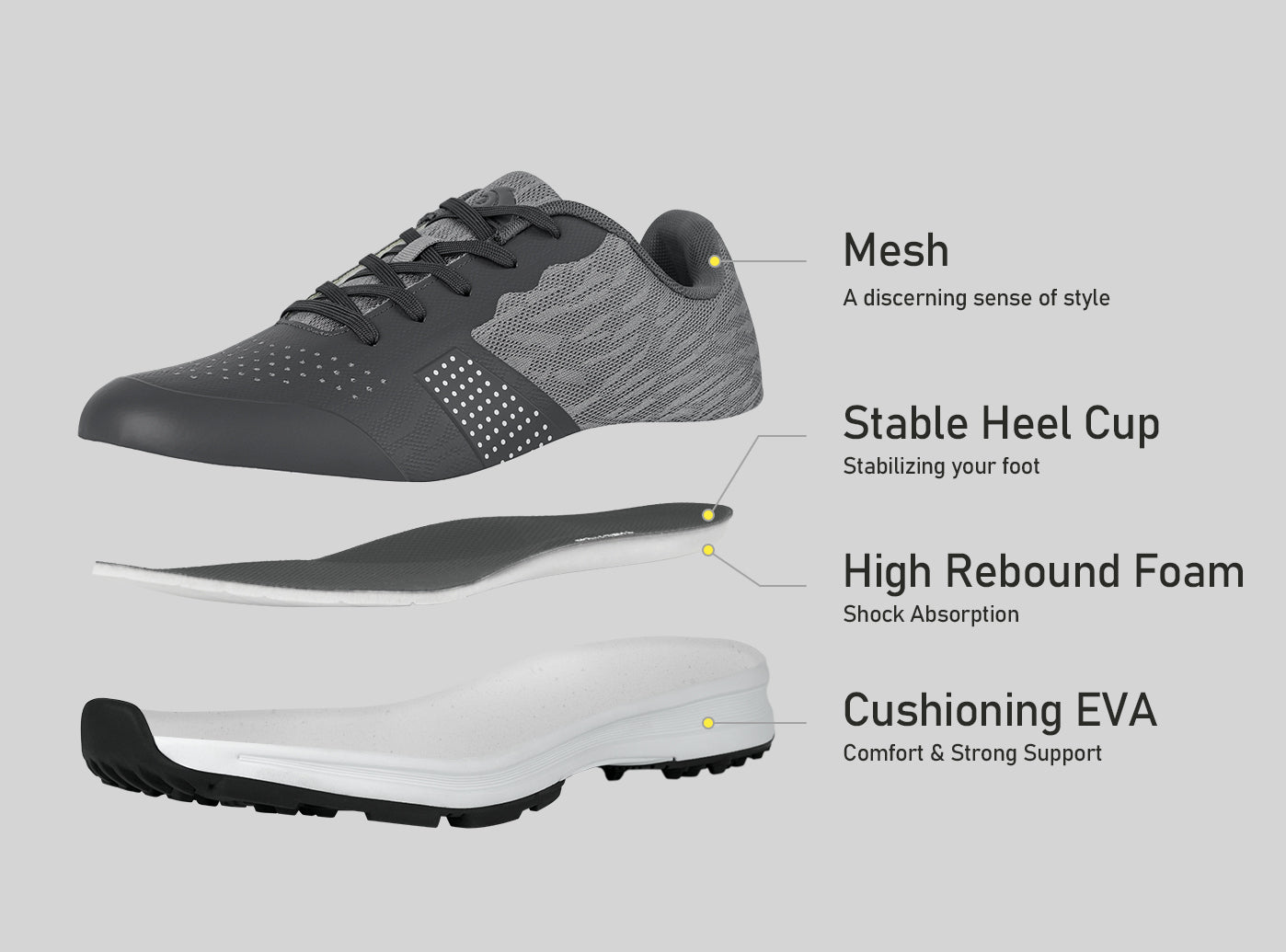 Goating Player MX515 Men's Breathable Spikeless Golf Shoes /  Grey