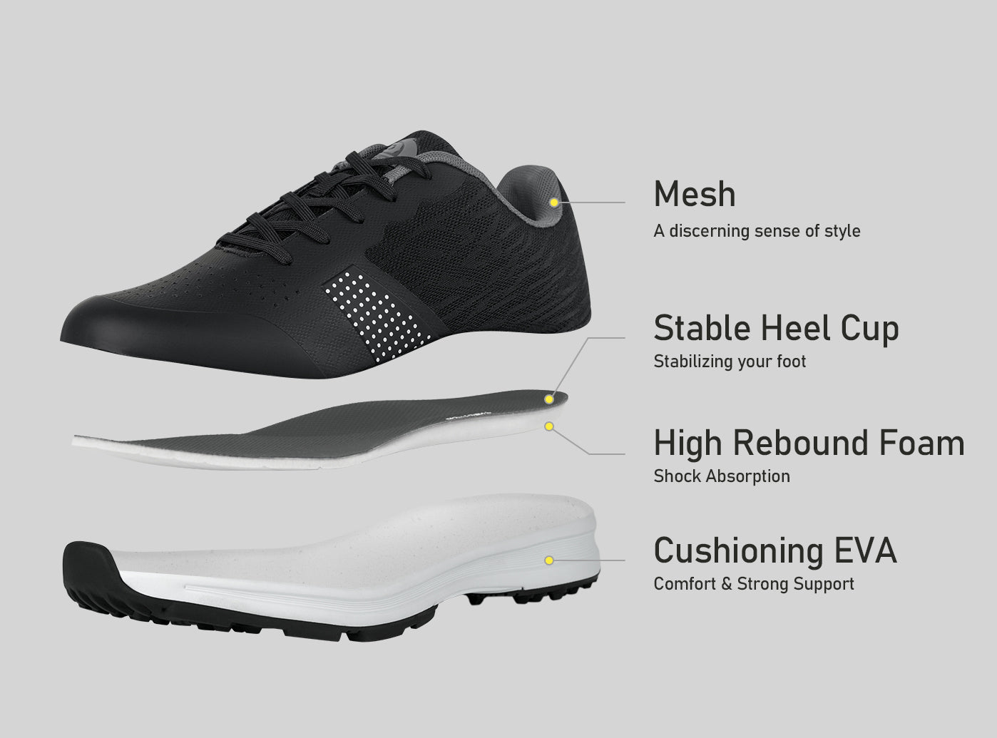 Goating Player MX515 Men's Breathable Spikeless Golf Shoes /  Black