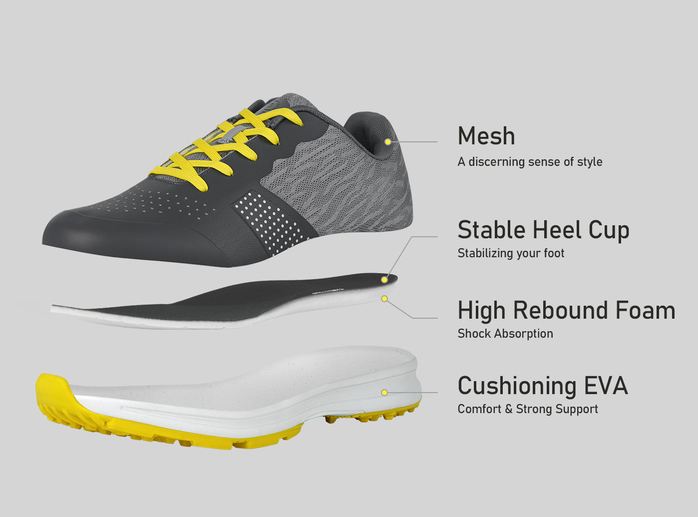 Goating Player MX515 Men's Breathable Spikeless Golf Shoes /  Yellow
