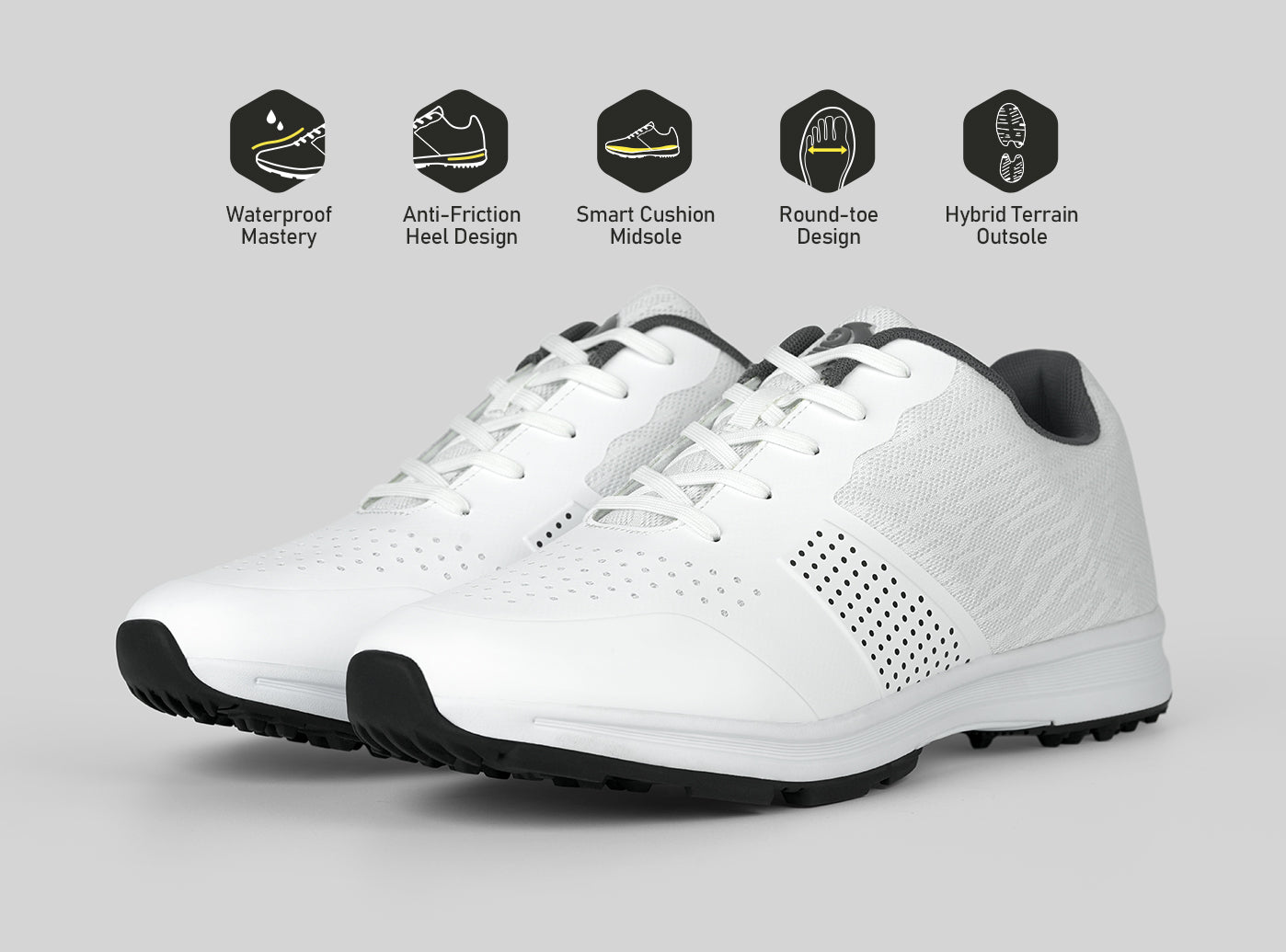 Goating Player MX515 Men's Breathable Spikeless Golf Shoes /  White