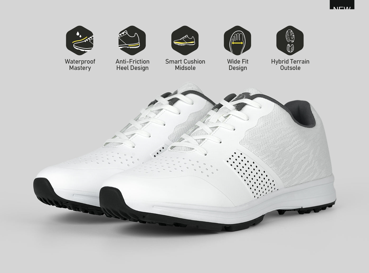 Goating Player MX515 Men's Breathable Spikeless Golf Shoes /  White